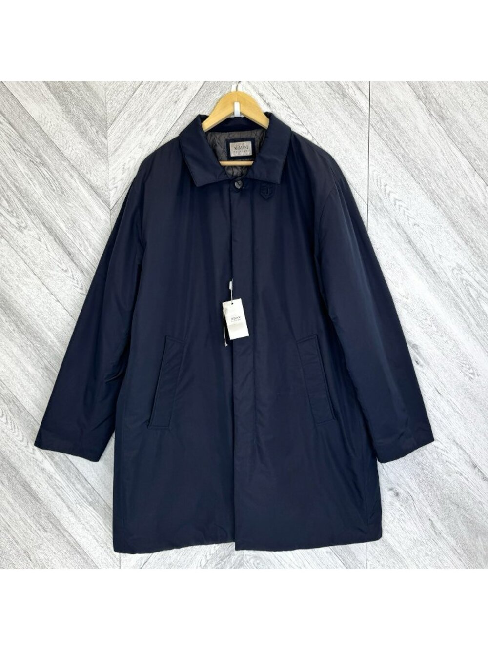 Armani Collezioni Car Coat Jacket Navy Blue Mens US XL 48 Warm Rain Padded NWT